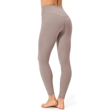 YUNOGA Women's High Waist Workout Leggings No Front Seam Tummy Control Yoga Pants (XS, Hazy Brown)