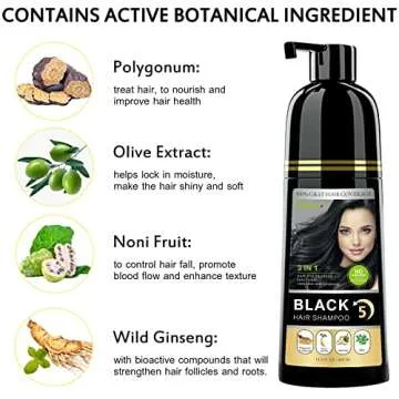 Onilyua Instant Black Hair Shampoo, 3 in 1 Natural Black Hair Dye Shampoo with Herbs, Cover Greys Hair for Men & Women, Permanent Black Hair Color - Ammonia Free, Herbal Black Hair Dye 400ml (Black)