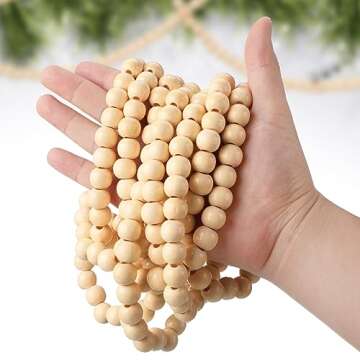 Yuxung 2 Pcs 18 ft Boho Christmas Wood Bead Garland Vintage Natural Wooden Beads Garland Decorative ...