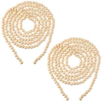 Yuxung 2 Pcs 18 ft Boho Christmas Wood Bead Garland Vintage Natural Wooden Beads Garland Decorative Rustic Holiday Christmas Tree Garland Country Farmhouse Christmas Decor for Indoor Home Use(Wood)