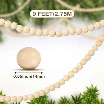 Yuxung 2 Pcs 18 ft Boho Christmas Wood Bead Garland Vintage Natural Wooden Beads Garland Decorative Rustic Holiday Christmas Tree Garland Country Farmhouse Christmas Decor for Indoor Home Use(Wood)