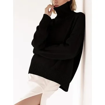 YKR Women's Chunky Knit Turtleneck Sweater High-Low Hem