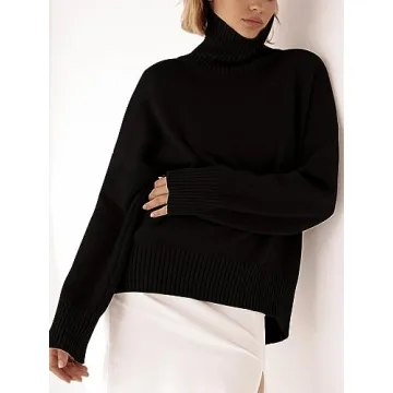 YKR Women's Chunky Knit Turtleneck Sweater High-Low Hem