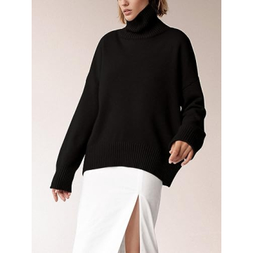 YKR Women's Chunky Knit Turtleneck Sweater High-Low Hem