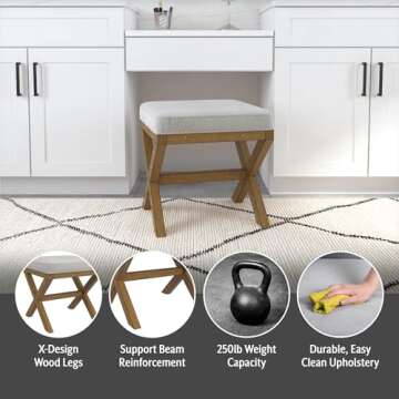 Hillsdale Somerset Backless Wood Vanity Stool for Any Room