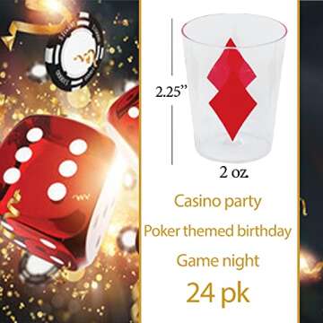 24 Casino Party Shot Cups, Mini 2 oz Plastic Shot Glasses Casino Party Decoration, Game Night Party ...