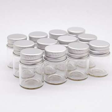 Dowonsol 12pcs 5ml Vials Clear Glass Bottles Glass Bottle with Aluminum Screw Top Strong Cute Empty Sample Jars for Message Bottle, Samples, Scrap-Booking,Wedding Favors, Wedding Decorations