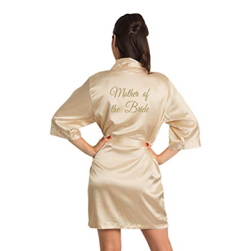 Zynotti Women's Old Gold Embroidered Mother of the Bride Getting Ready Bridal Party Party Kimono Wed...