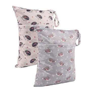 ALVABABY 2pcs Cloth Diaper Wet Dry Bags Waterproof Reusable with Two Zippered Pockets Travel Beach P...