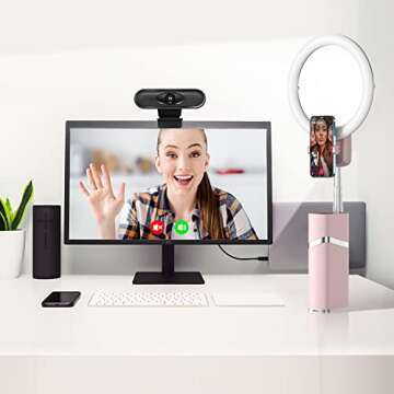 yAyusi Portable Ring Light with Stand, 4000mAh Battery Operated Cordless 10" Ring Light, Foldable Travel Ring Light, 79" Tripod Stand for Video Conference/Selfie/Live Stream/Makeup，Pink