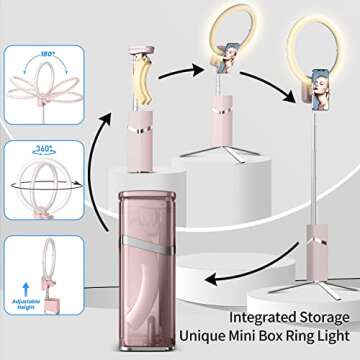 yAyusi Portable Ring Light with Stand, 4000mAh Battery Operated Cordless 10" Ring Light, Foldable Travel Ring Light, 79" Tripod Stand for Video Conference/Selfie/Live Stream/Makeup，Pink