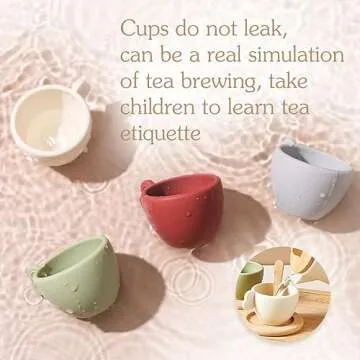 Wooden Tea Party Set for Little Girls 14pcs Toddler Tea Set with Silicone Teapot Cups Carrying Tray Scoop Kids Kitchen Accessories Pretend Play Wooden Toys for 3 4 5 6 Year Old Girl Birthday Gift