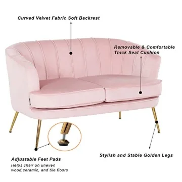Artechworks Velvet Loveseat with Gold Legs for Modern Spaces