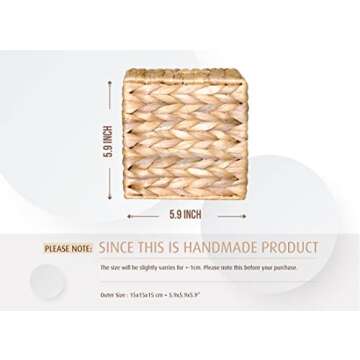 TAGREE Square Seagrass Tissue Box Cover, Rustic Decorative Wicker Water Hyacinth Tissue Box Cover Sq...