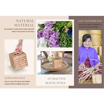 TAGREE Rustic Square Seagrass Tissue Box Cover