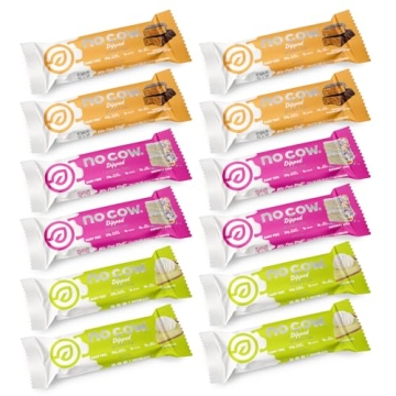 No Cow High Protein Bars, Dipped Variety Pack - Healthy Snack with 20g Vegan Protein