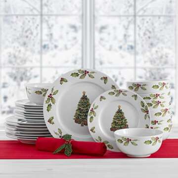 Pfaltzgraff Christmas Day Dinnerware Set, Service For 8, White