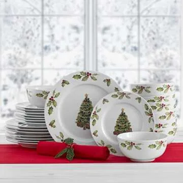 Pfaltzgraff Christmas Day Dinnerware Set, Service For 8, White