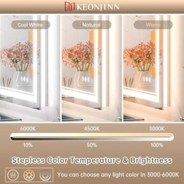 Keonjinn LED Bathroom Mirror 24" x 32" with Frontlit and Backlit, Stepless 3 Colors Temperature & Dimmable Vanity Mirror with Light, Double LED Strips, Tempered Glass Wall Mirror, UL Listed LED Driver