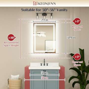 Keonjinn LED Bathroom Mirror 24" x 32" with Frontlit and Backlit, Stepless 3 Colors Temperature & Dimmable Vanity Mirror with Light, Double LED Strips, Tempered Glass Wall Mirror, UL Listed LED Driver