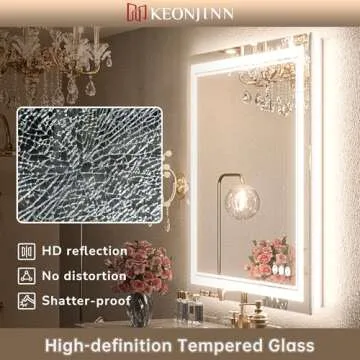 Keonjinn LED Bathroom Mirror 24" x 32" with Frontlit and Backlit, Stepless 3 Colors Temperature & Dimmable Vanity Mirror with Light, Double LED Strips, Tempered Glass Wall Mirror, UL Listed LED Driver