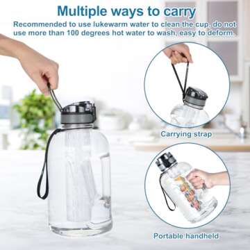 UTEBIT 74 OZ Fruit Infuser Water Bottle, Half Gallon Insulated Sports Water Bottle With Straw, 2.2L ...