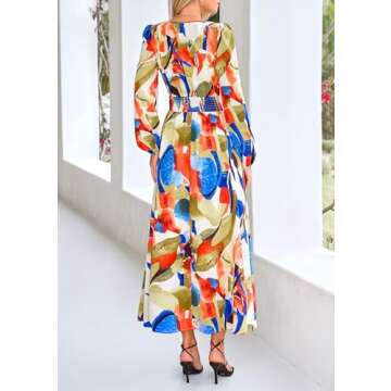 PRETTYGARDEN Women's Spring Floral Midi Dress Casual Fall V Neck Long Sleeve Flowy Beach Wedding Gue...