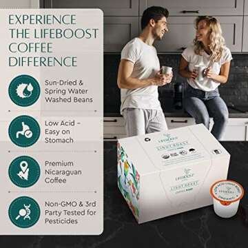 Lifeboost Light Roast Coffee Pods - Low Acid Coffee K Cups - Single Origin Non-GMO Organic Coffee Po...
