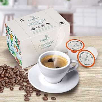 Lifeboost Light Roast Coffee Pods - Low Acid Coffee K Cups - Single Origin Non-GMO Organic Coffee Pods - Compatible with Keurig & Keurig 2 Machines - 10 Count