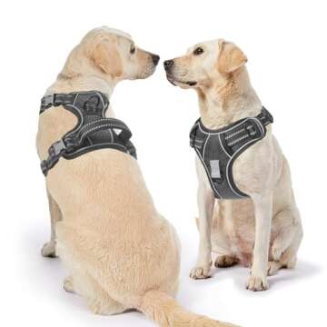 Herrypiggy No Pull Dog Harness,Dog Walking Harness with Reflective Adjustable Padded Vest and Control Handle,No-Choke Pet Harness with 2 Metal Rings for Small Medium Large Dogs(L,Solid Black)