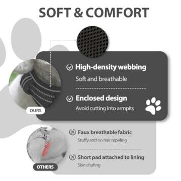 Herrypiggy No Pull Dog Harness,Dog Walking Harness with Reflective Adjustable Padded Vest and Control Handle,No-Choke Pet Harness with 2 Metal Rings for Small Medium Large Dogs(L,Solid Black)