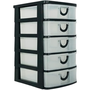 Massca 5 Drawer Storage Drawers and Personal Organizer, Heavy-Duty Plastic Containers for Storing Ar...