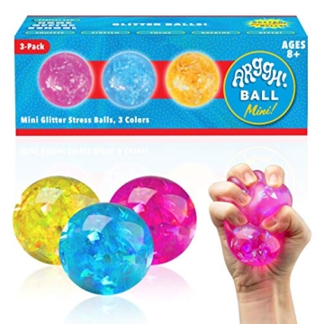 Power Your Fun Arggh Glitter Mini Stress Balls - 3pk Squishy Stress Fidget Toys for All Ages