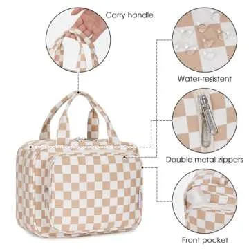 Narwey Hanging Toiletry Bag for Women Travel Makeup Bag Organizer Toiletries Bag for Travel Size Essentials Accessories Cosmetics (Light Checkerboard (Medium))