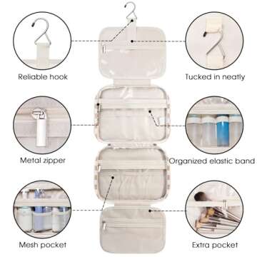 Narwey Hanging Toiletry Bag for Women Travel Makeup Bag Organizer Toiletries Bag for Travel Size Essentials Accessories Cosmetics (Light Checkerboard (Medium))