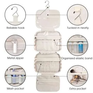 Narwey Hanging Toiletry Bag for Women Travel Makeup Bag Organizer Toiletries Bag for Travel Size Essentials Accessories Cosmetics (Light Checkerboard (Medium))