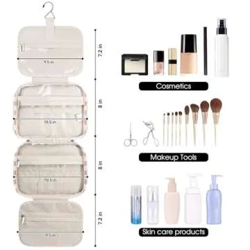 Narwey Hanging Toiletry Bag for Women Travel Makeup Bag Organizer Toiletries Bag for Travel Size Essentials Accessories Cosmetics (Light Checkerboard (Medium))