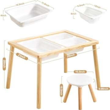 Beright Kids Table and Chair Set, Indoor Sensory Table with 2 Chairs and 3 Storage Bins, Play Sand W...