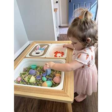 Beright Kids Table and Chair Set, Indoor Sensory Table with 2 Chairs and 3 Storage Bins, Play Sand Water Table for Toddlers, Wooden Activity Table, Gift for Birthday, Christmas