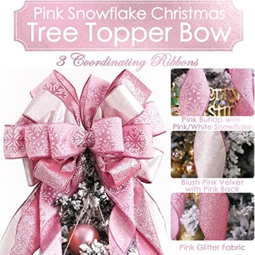 MEEDEE Pink Christmas Tree Topper Bow for Festive Decor