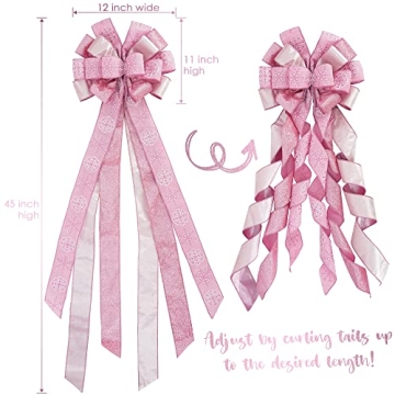 MEEDEE Pink Christmas Tree Topper Bow for Festive Decor