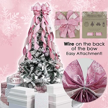 MEEDEE Pink Christmas Tree Topper Bow for Festive Decor