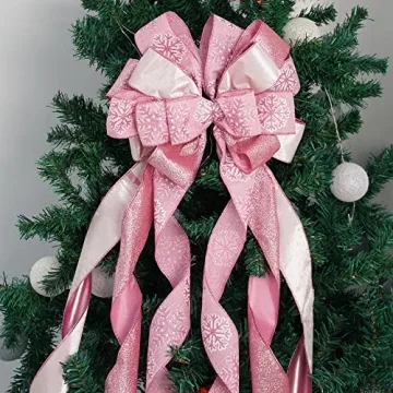 MEEDEE Pink Christmas Tree Topper Bow for Festive Decor