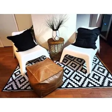 LEATHEROOZE unstuffed Handmade Leather Rectangular Pouf pouffe Footstool reststool Ottoman Large seat Floor footrest for livingroom, Home Decor,Bedroom, Gifts in Brown Color(18 * 18 * 18 inch)