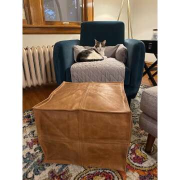 LEATHEROOZE unstuffed Handmade Leather Rectangular Pouf pouffe Footstool reststool Ottoman Large seat Floor footrest for livingroom, Home Decor,Bedroom, Gifts in Brown Color(18 * 18 * 18 inch)