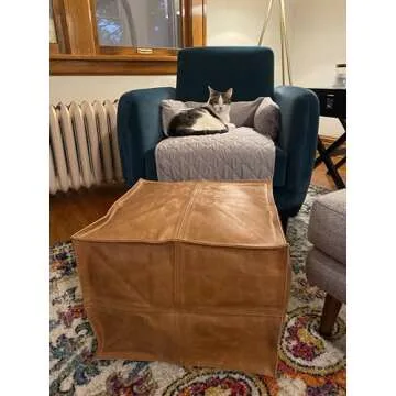 LEATHEROOZE unstuffed Handmade Leather Rectangular Pouf pouffe Footstool reststool Ottoman Large seat Floor footrest for livingroom, Home Decor,Bedroom, Gifts in Brown Color(18 * 18 * 18 inch)