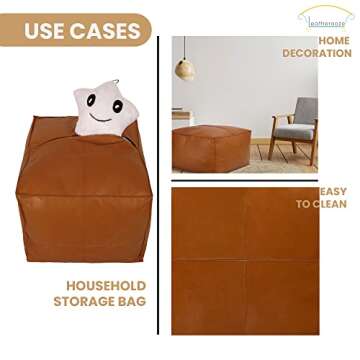 LEATHEROOZE unstuffed Handmade Leather Rectangular Pouf pouffe Footstool reststool Ottoman Large seat Floor footrest for livingroom, Home Decor,Bedroom, Gifts in Brown Color(18 * 18 * 18 inch)