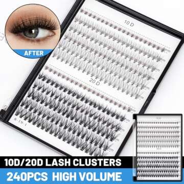 Bodermincer 240pcs C Curl 10D/20D Cluster Eyelashes 10/11/12/13/14mm and Under Eyelashes Mixed Profe...