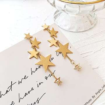Star Long Tassel Dangle Earrings for Women Shooting Star Earrings Meteor Lucky Star Pearl Drop Earrings Jewelry (Gold)