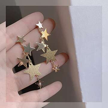 Star Long Tassel Dangle Earrings for Women Shooting Star Earrings Meteor Lucky Star Pearl Drop Earrings Jewelry (Gold)